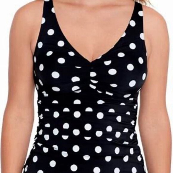 Swim Solutions Polka Dot Tummy Control Tankini Swim Top NWOT Sz 16 - Picture 2 of 10
